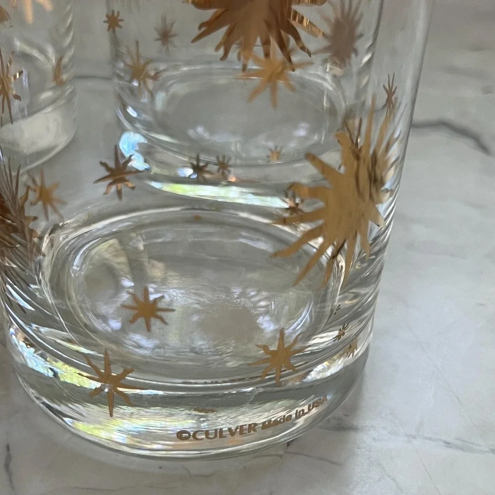 Set of 8 vintage Culver Celestial mid-century gold tumblers